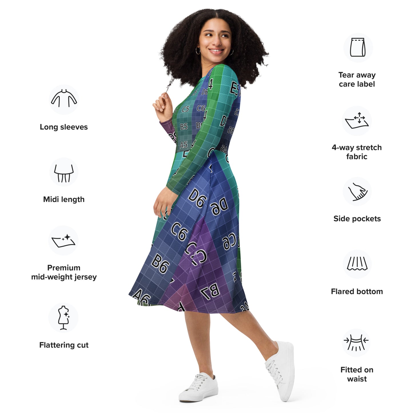 UV Texture Map Template long sleeve midi dress